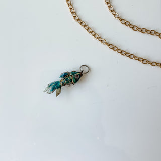 1920s Cloisonne Mini Blue Wiggle Fish