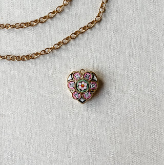 mosaic heart pendant on linen with draped chain