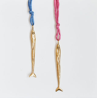 brass fish on hand dyed silk on white